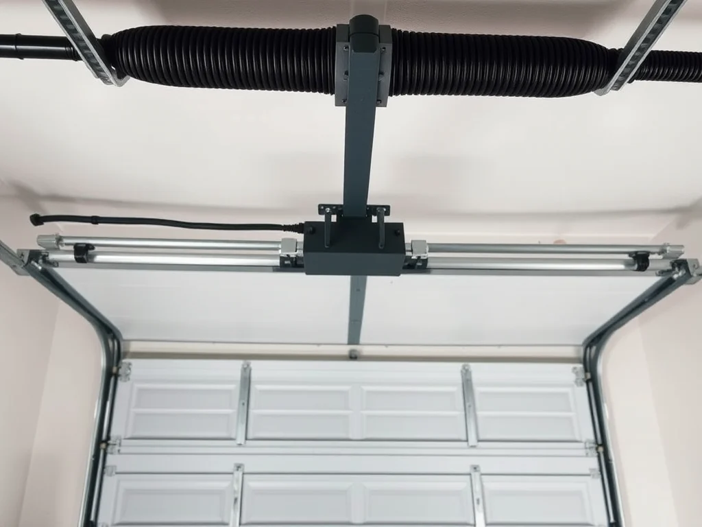 Torsion spring assembly above a residential sectional garage door